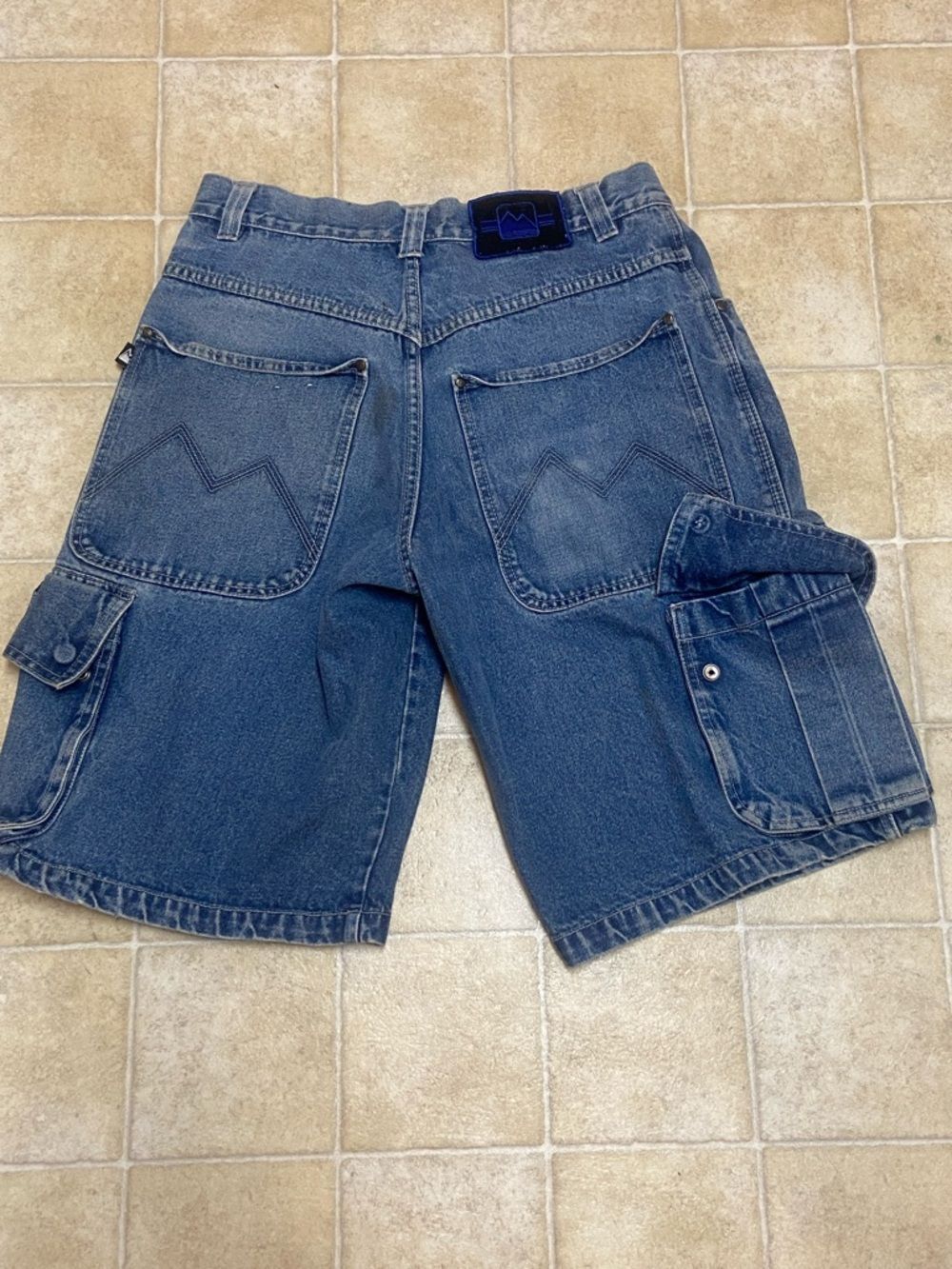 VTG, Y2K First Down . Blue Denim Cargo Shorts with Utility Pockets